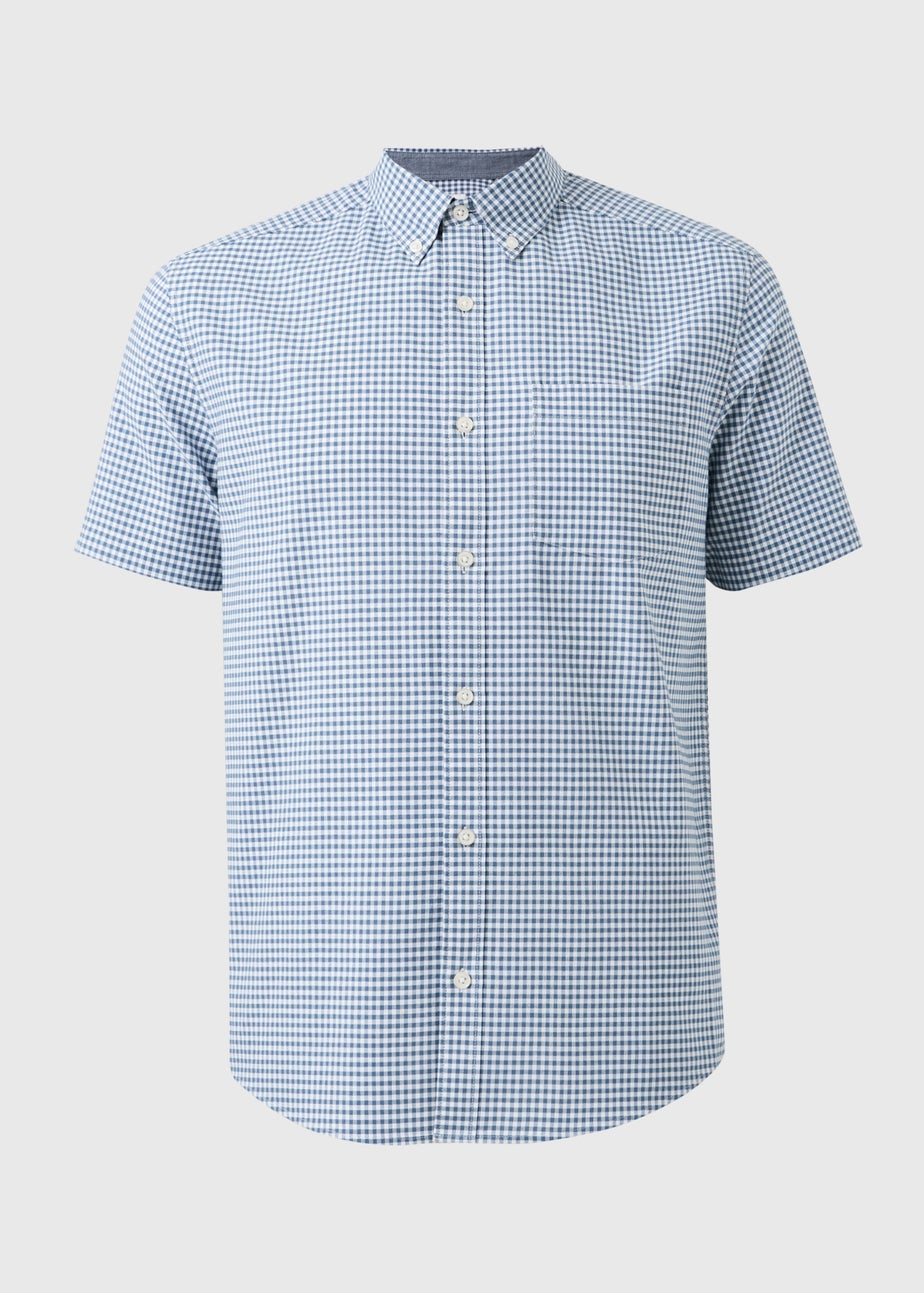 Blue Gingham Short Sleeve Oxford Shirt