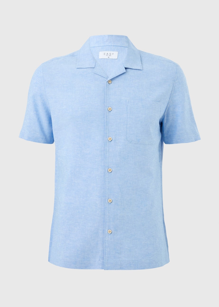 Blue Linen Blend Revere Short Sleeve Shirt