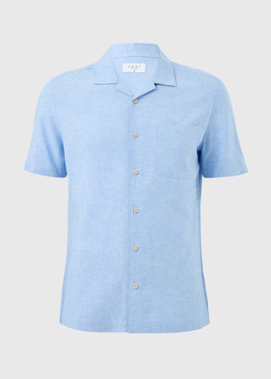 Blue Linen Blend Revere Short Sleeve Shirt