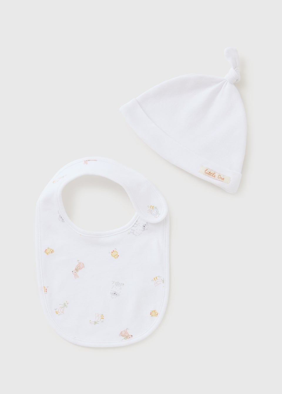Baby White Spring Animal Bib & Hat Set (Newborn-6mths)