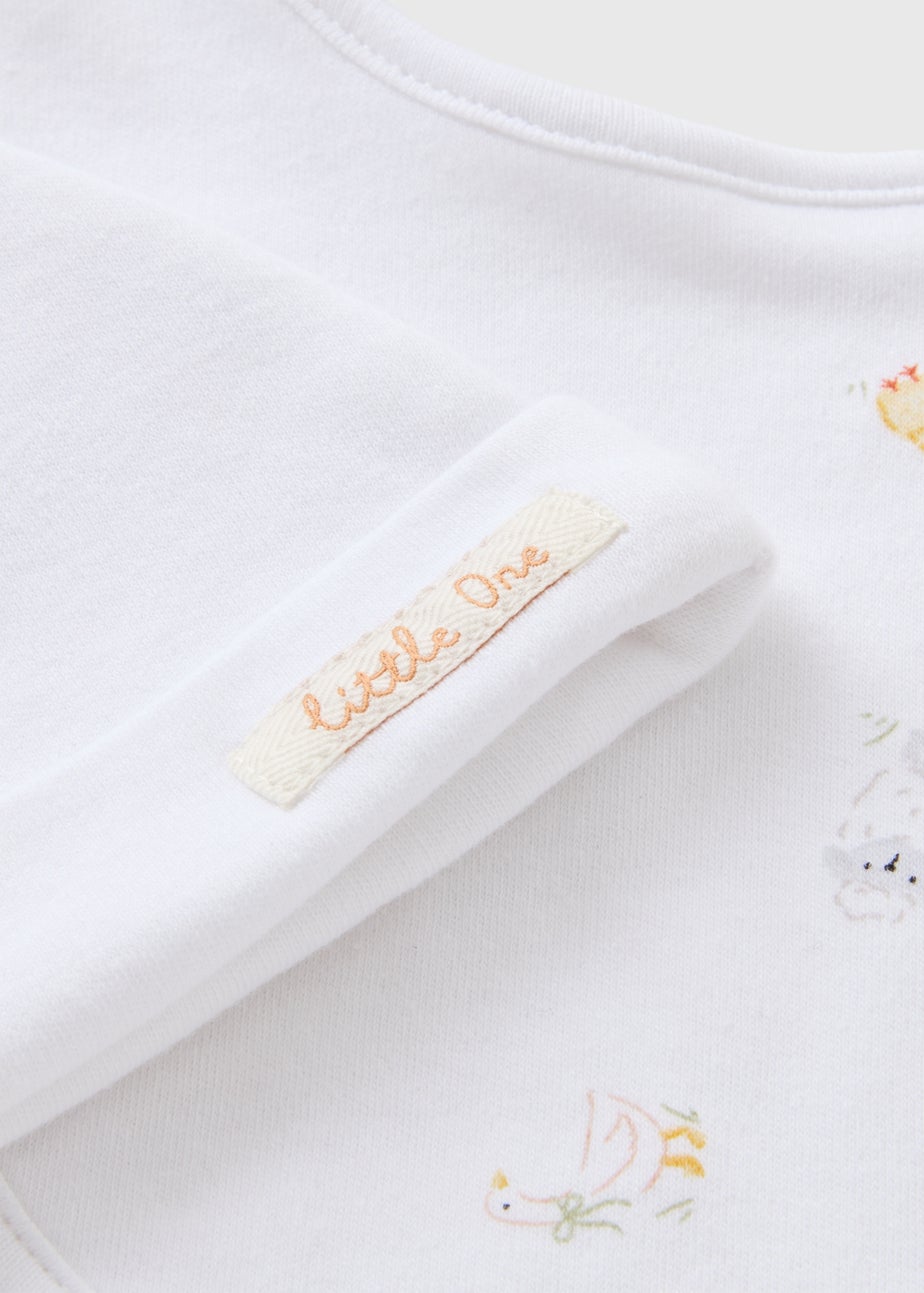 Baby White Spring Animal Bib & Hat Set (Newborn-6mths)