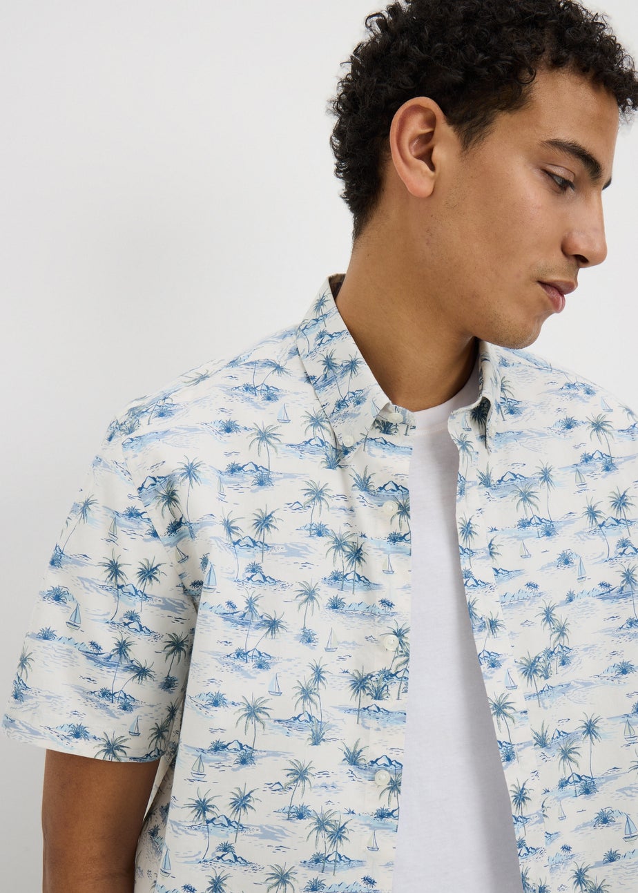 Ecru Island Print Short Sleeve Shirt