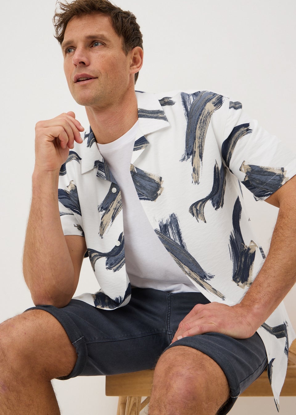 Ecru Brush Twill Short Sleeve Shirt