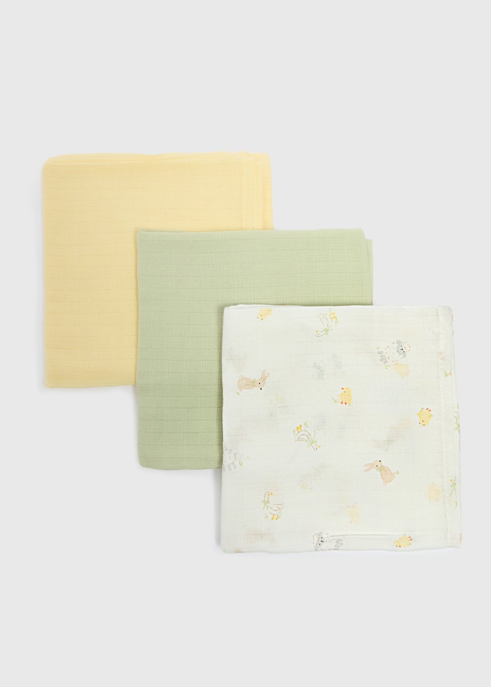 3 Pack Baby Multicolour Spring Animal Muslin Cloths