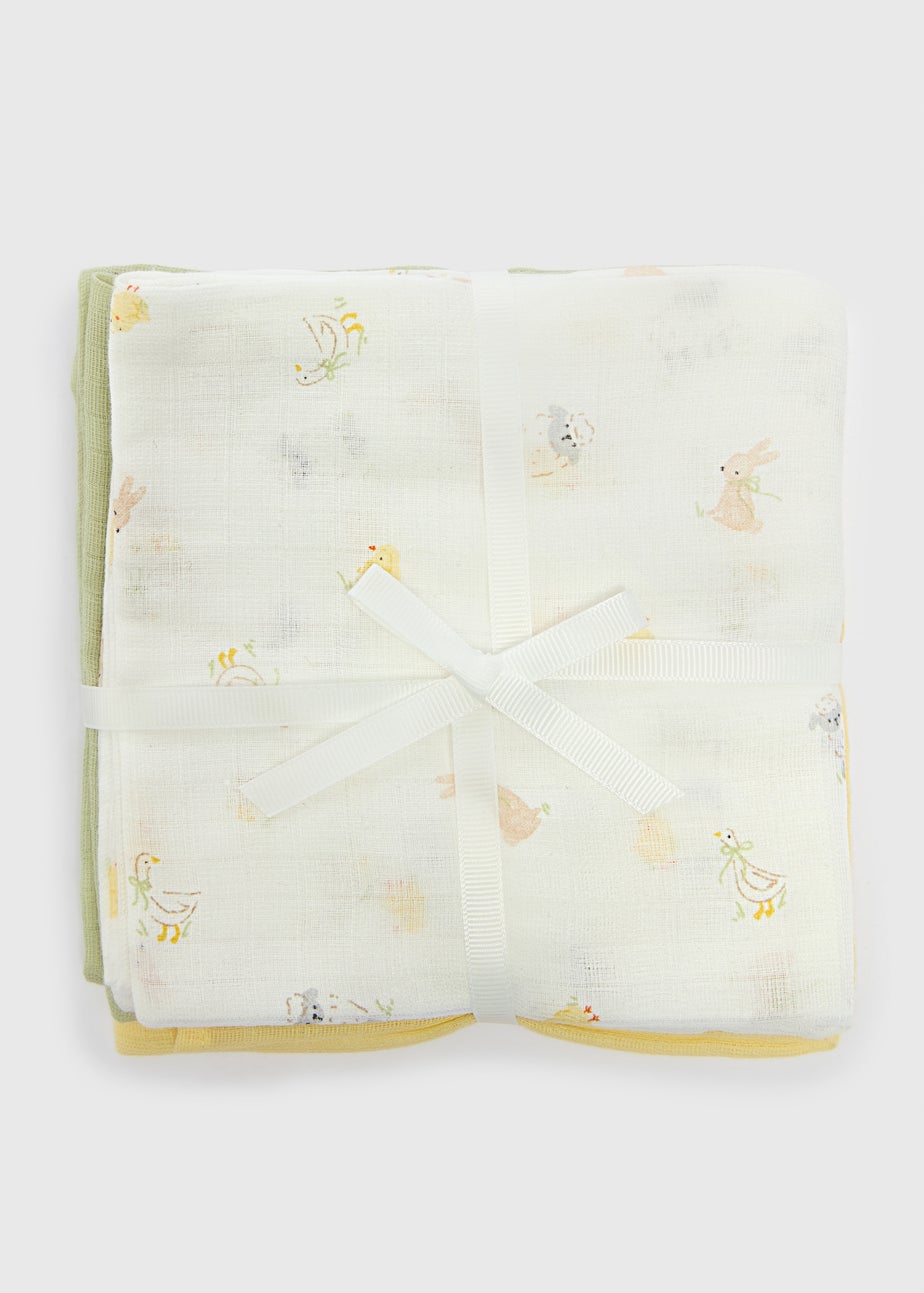 3 Pack Baby Multicolour Spring Animal Muslin Cloths