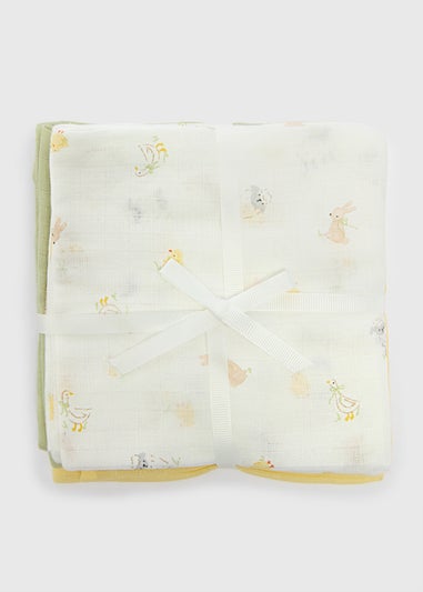3 Pack Baby Multicolour Spring Animal Muslin Cloths