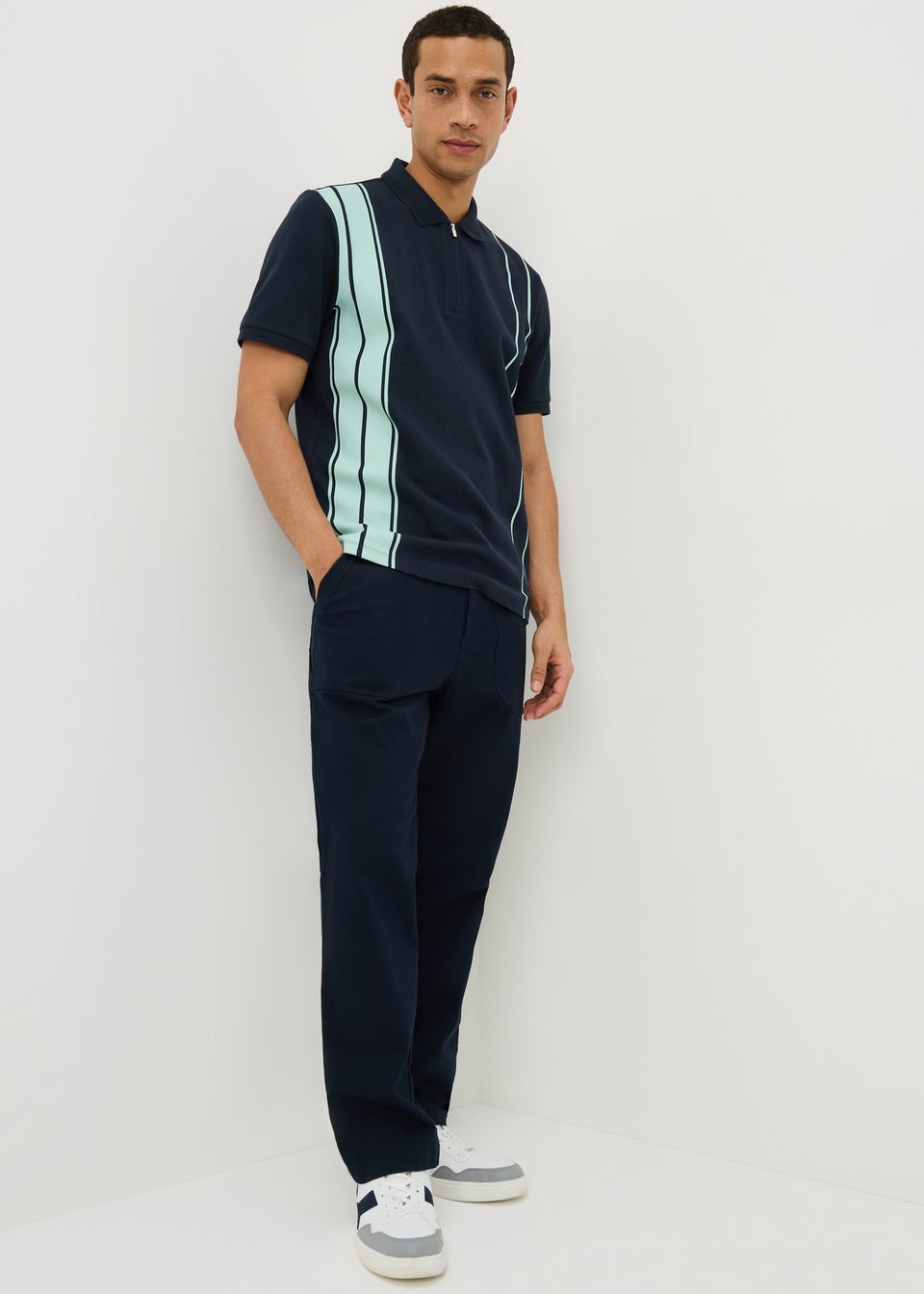 Navy Smart Stripe Bubble Texture Polo Shirt