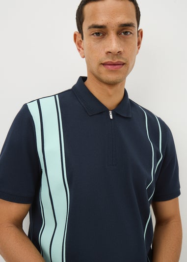 Navy Smart Stripe Bubble Texture Polo Shirt