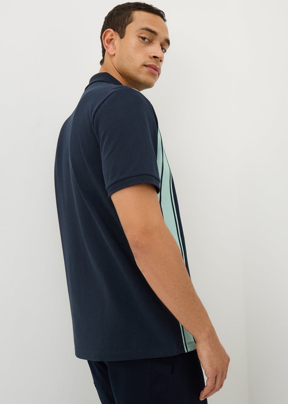 Navy Smart Stripe Bubble Texture Polo Shirt