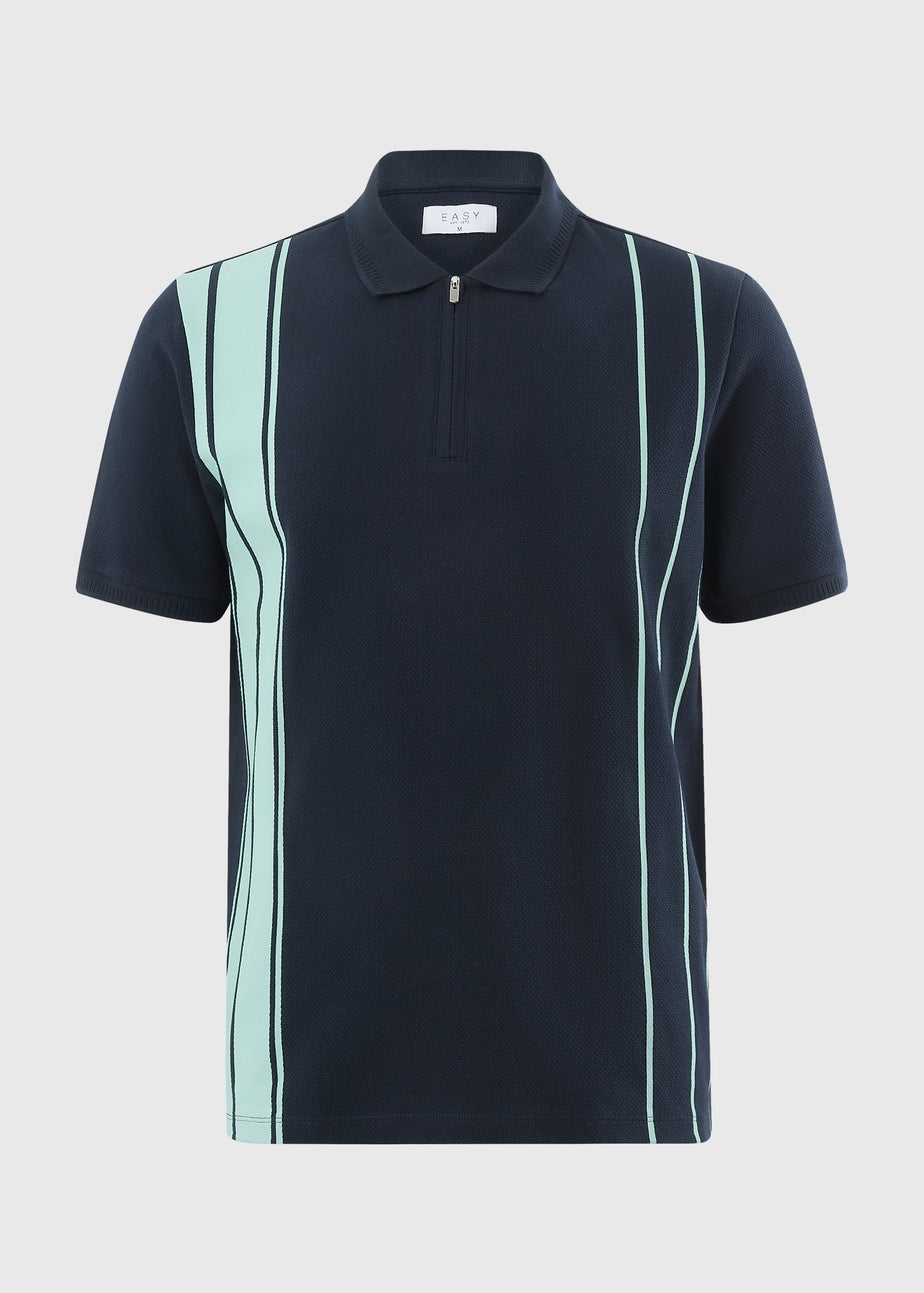 Navy Smart Stripe Bubble Texture Polo Shirt