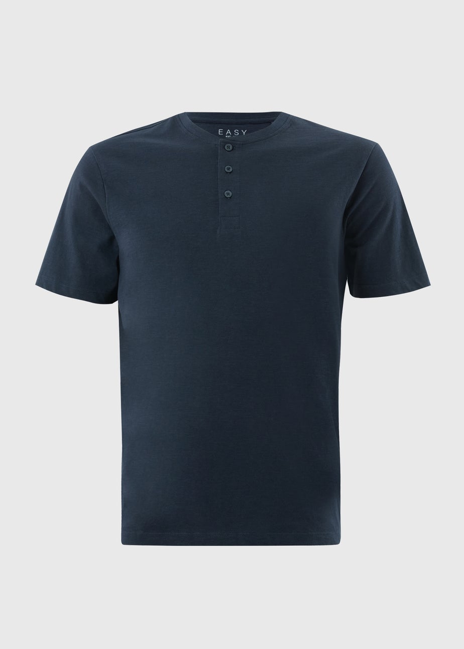 Navy Grandad Collar T-Shirt
