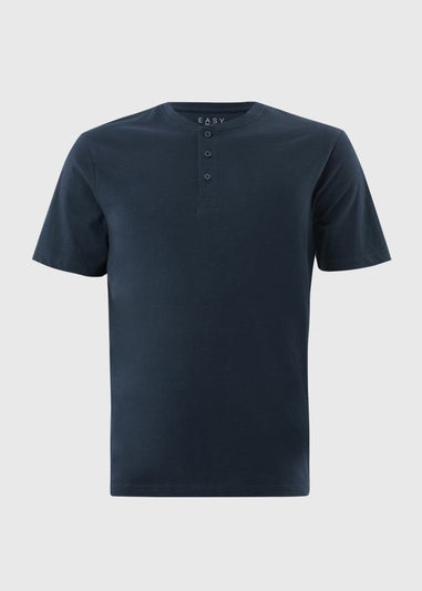 Navy Grandad Collar T-Shirt