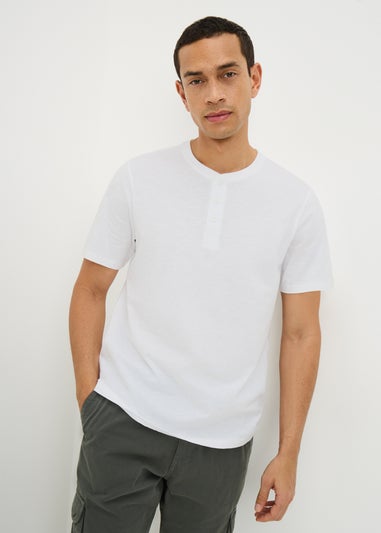 White Grandad Collar T-Shirt