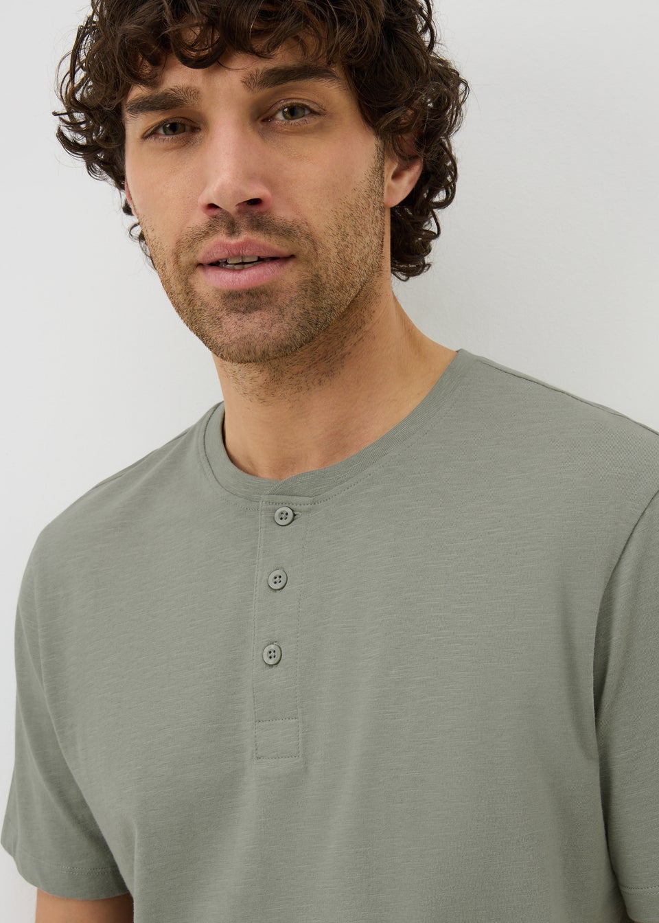 Sage Grandad Collar T-Shirt