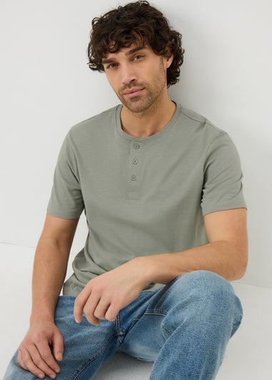 Sage Grandad Collar T-Shirt