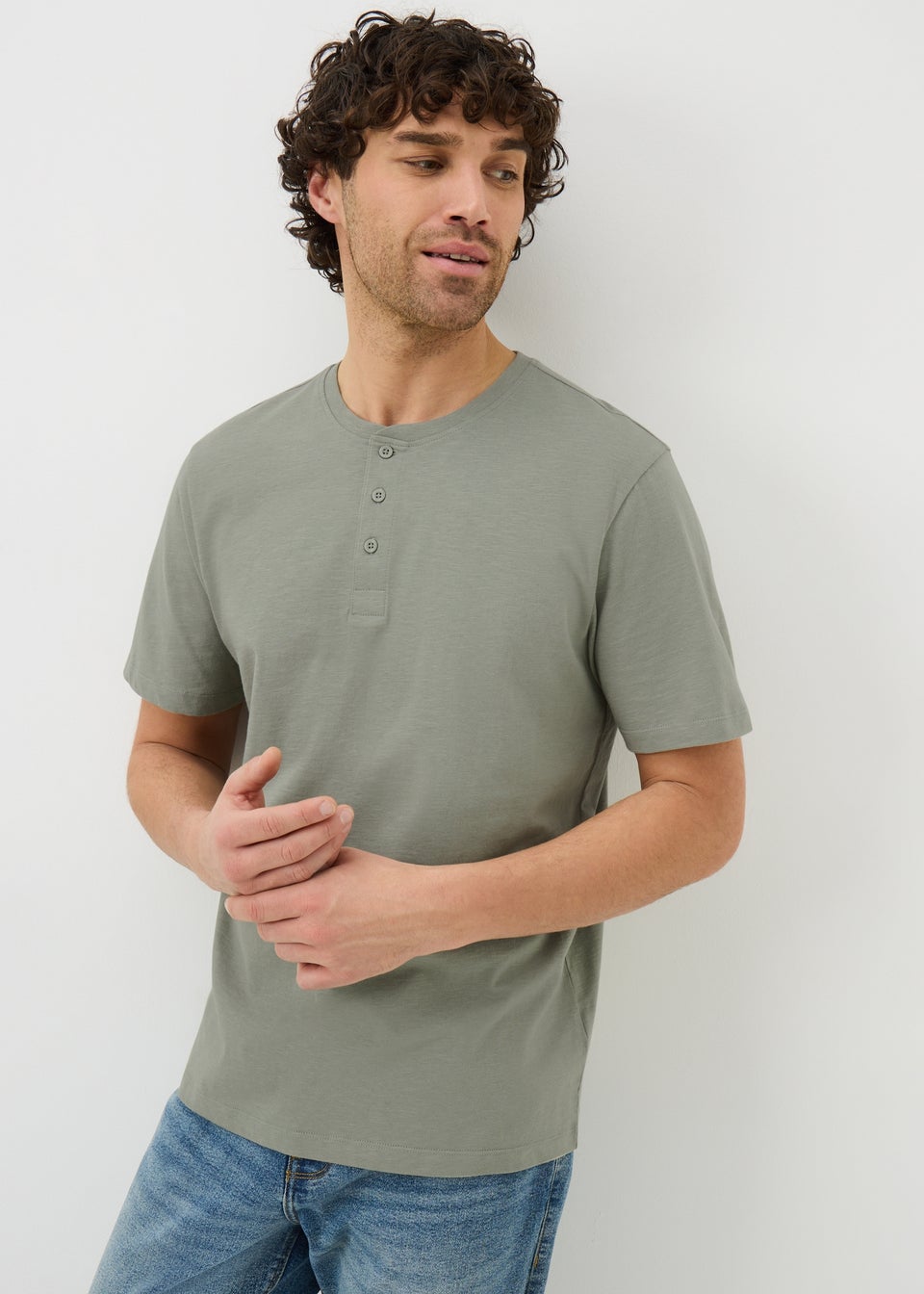 Sage Grandad Collar T-Shirt