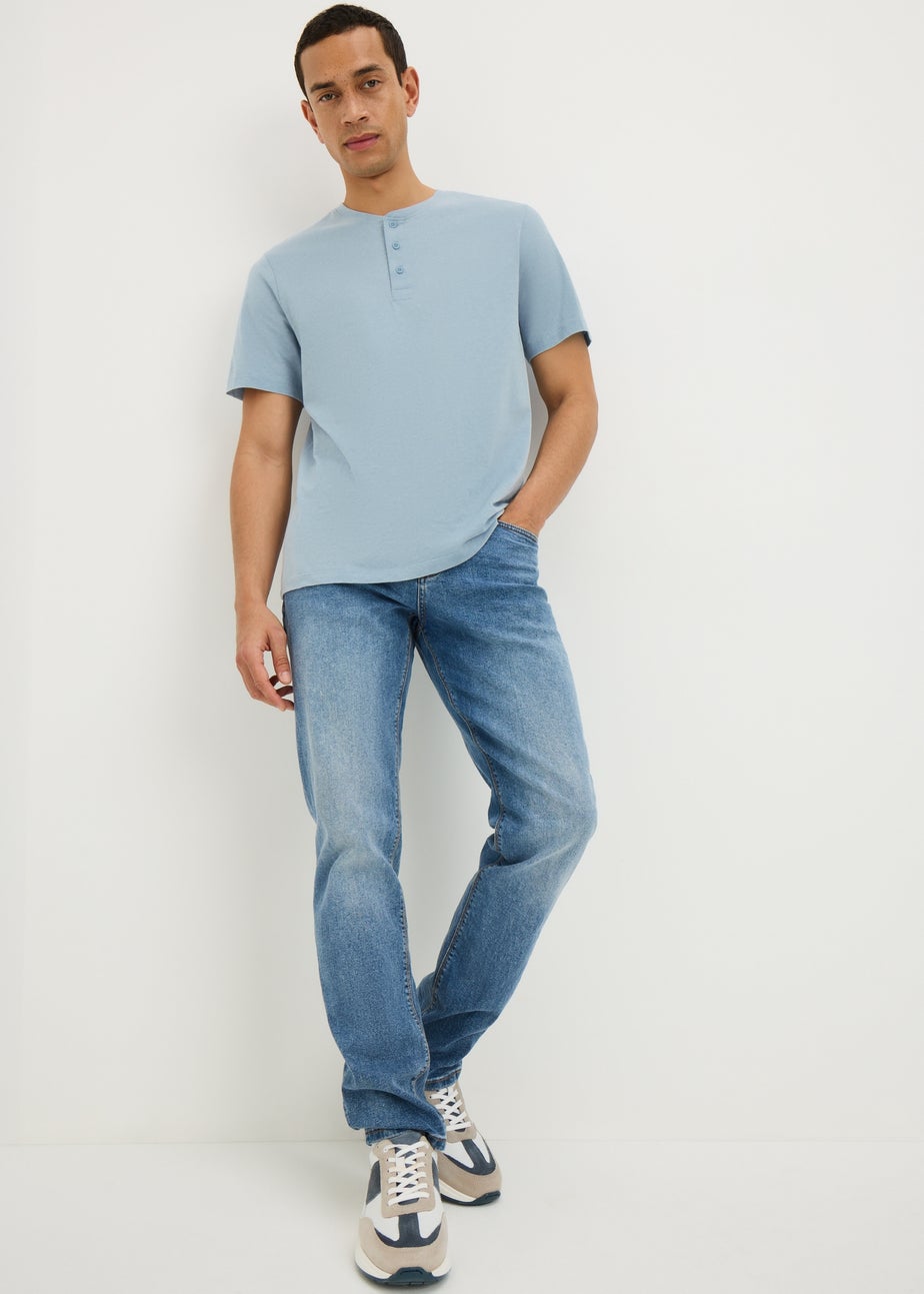 Blue Grandad Collar T-Shirt