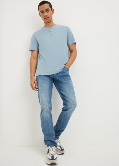 Blue Grandad Collar T-Shirt