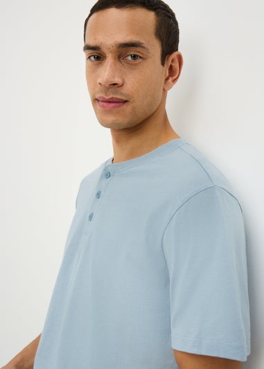 Blue Grandad Collar T-Shirt