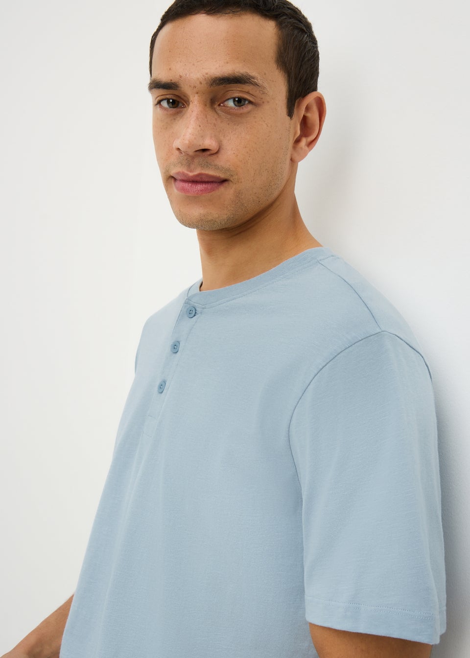 Blue Grandad Collar T-Shirt