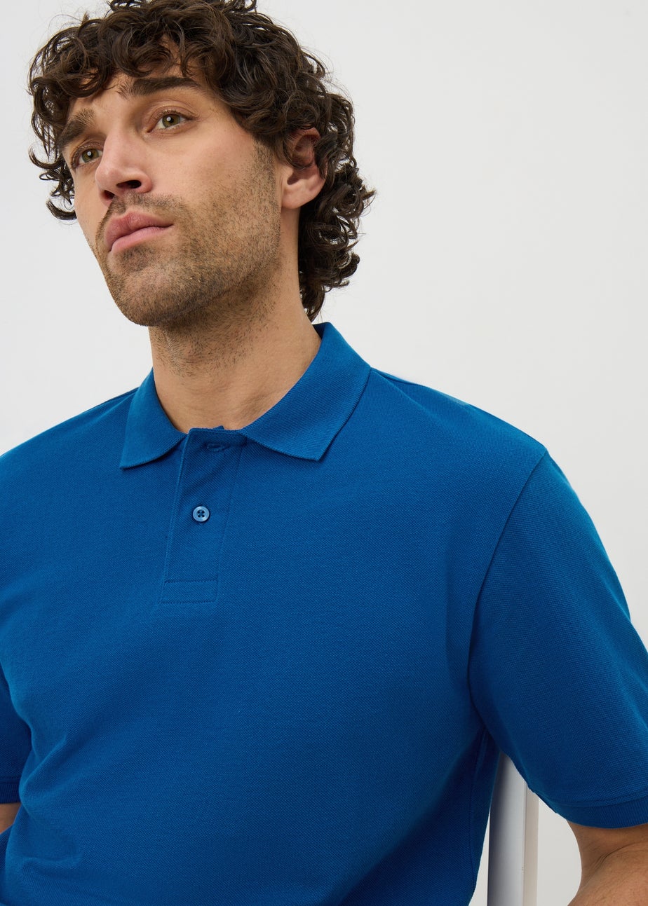 Blue Solid Polo Top