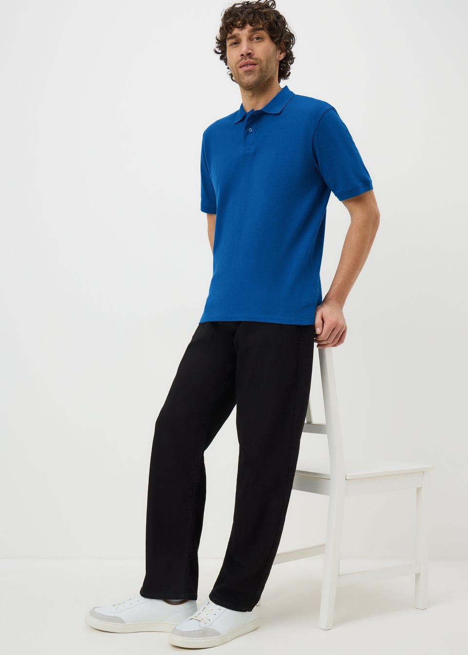 Blue Solid Polo Top