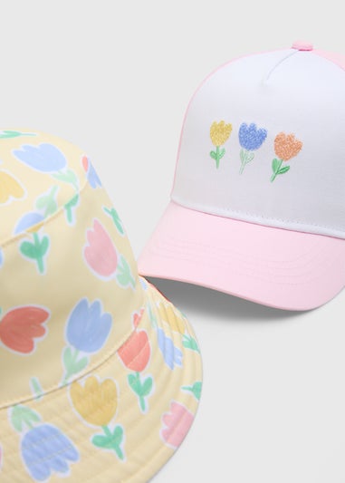 2 Pack Girls Multicolour Floral Hats (3-10yrs)