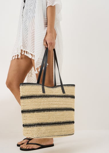Monochrome Stripe Straw Shopper Bag