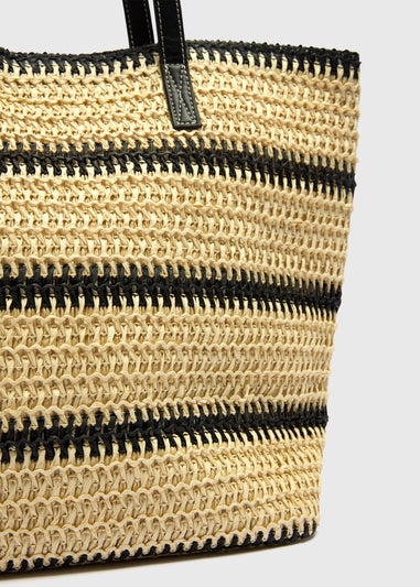 Monochrome Stripe Straw Shopper Bag