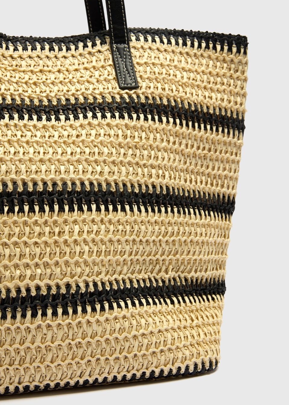 Monochrome Stripe Straw Shopper Bag