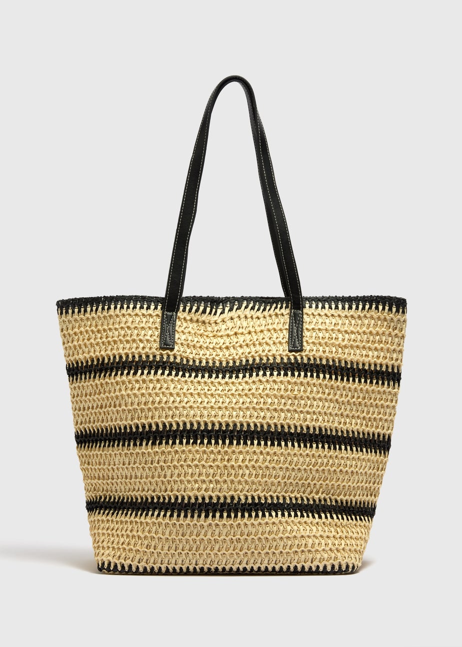 Monochrome Stripe Straw Shopper Bag