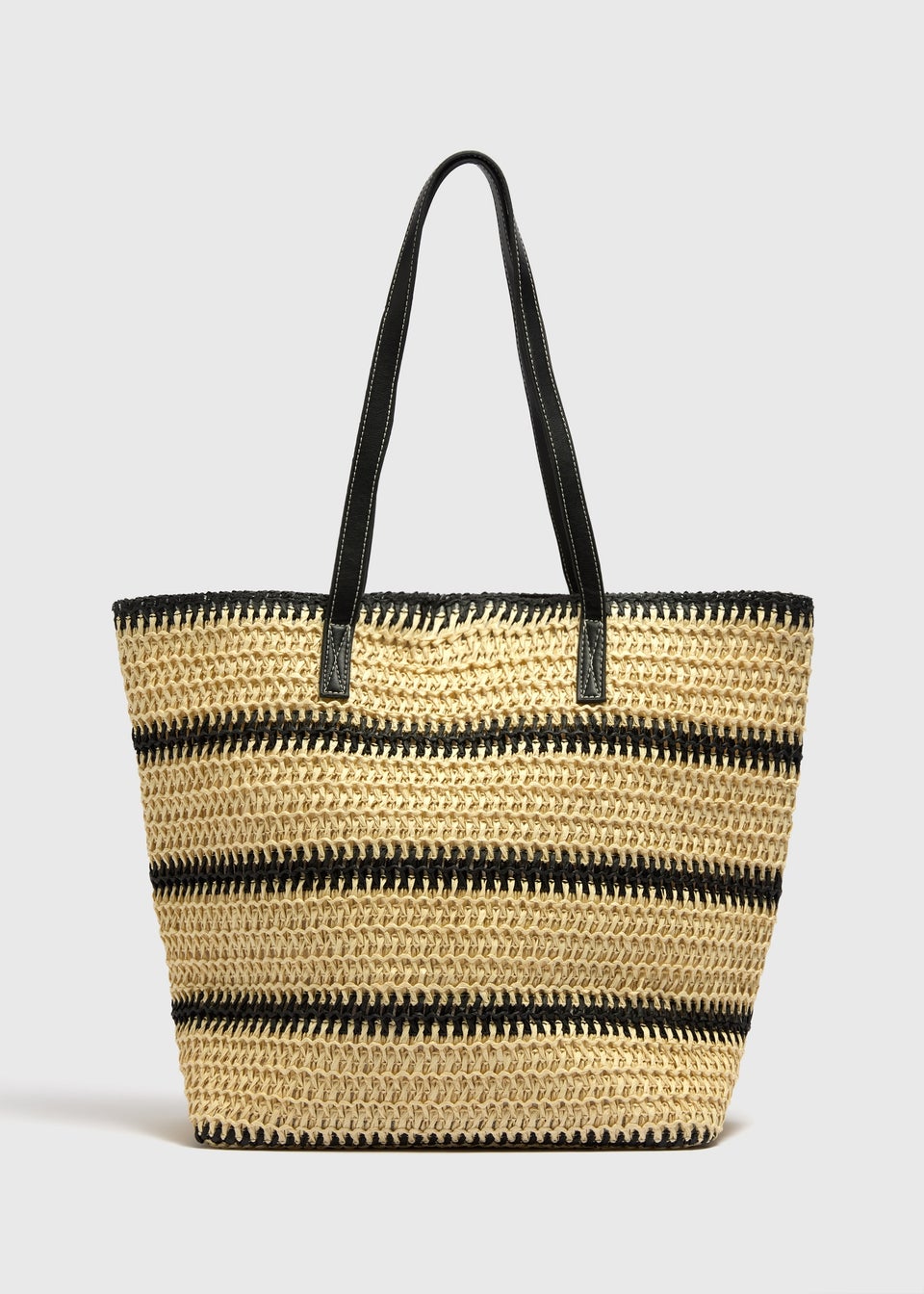 Monochrome Stripe Straw Shopper Bag