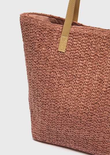 Pink Straw Shopper Bag