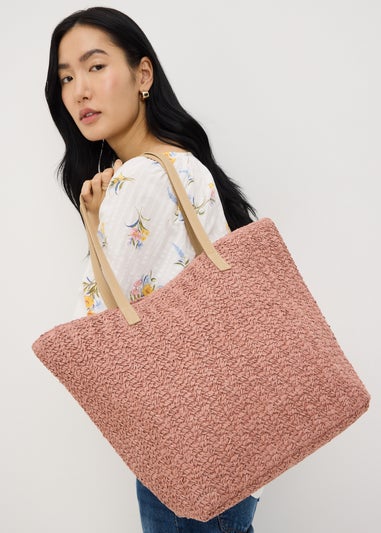 Pink Straw Shopper Bag