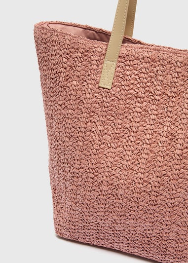 Pink Straw Shopper Bag