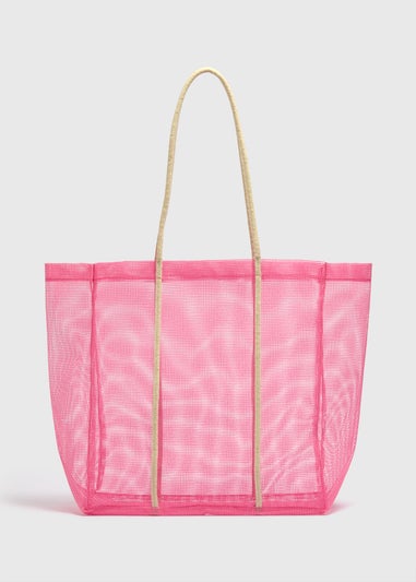 Pink Mesh Beach Bag