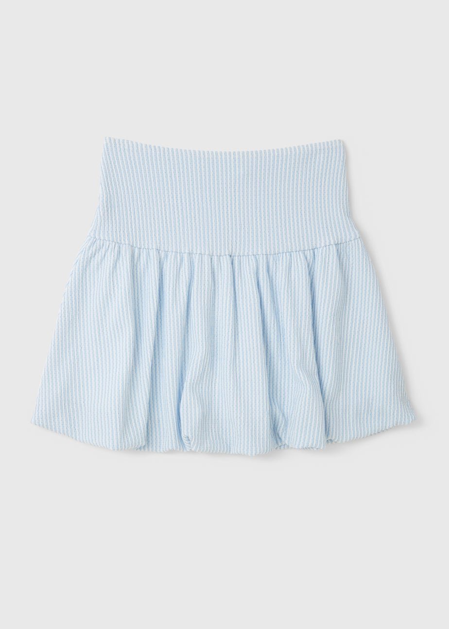 Girls Blue Stripe Crinkle Puffball Skirt