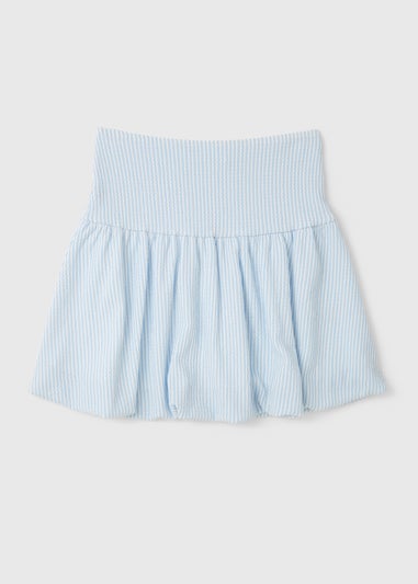 Girls Blue Stripe Crinkle Puffball Skirt