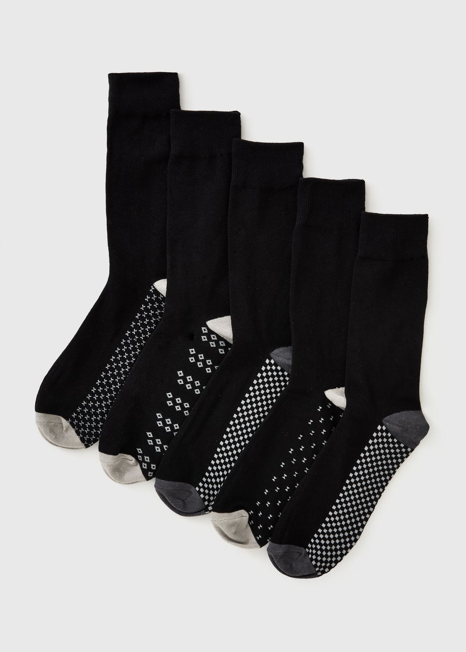 5 Pack Black Footbed Pattern Ankle Socks