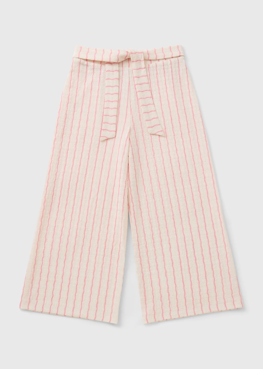 Girls Pink Stripe Crinkle Wide Leg Trousers (7-15yrs)