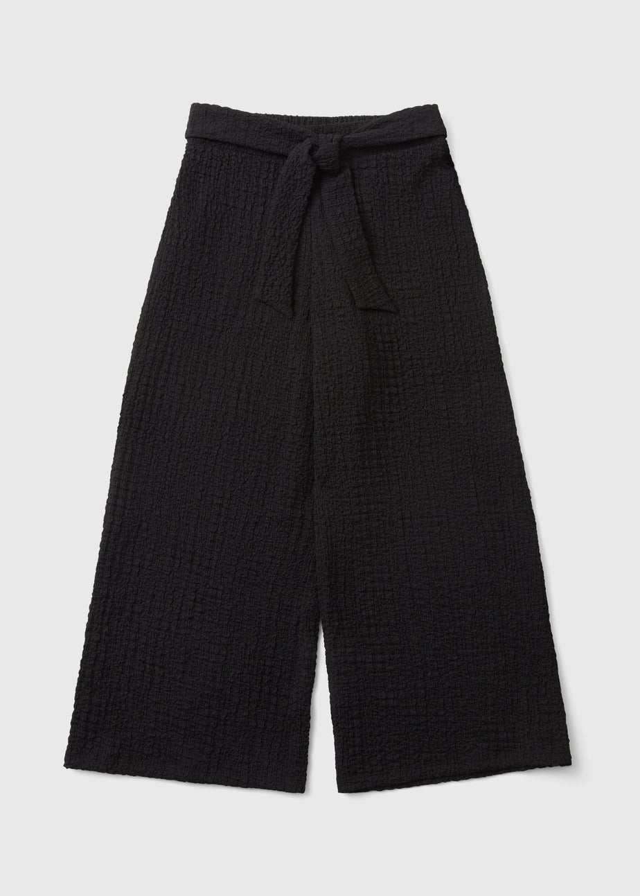 Girls Black Crinkle Wide Leg Trousers (7-15yrs)