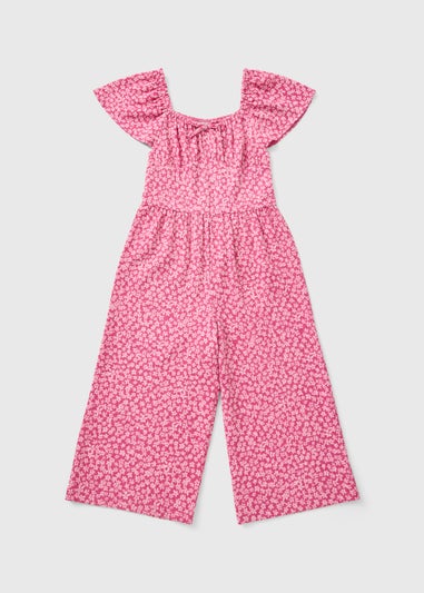 Girls Pink Ditsy Floral Crinkle Jumpsuit (7-15yrs)