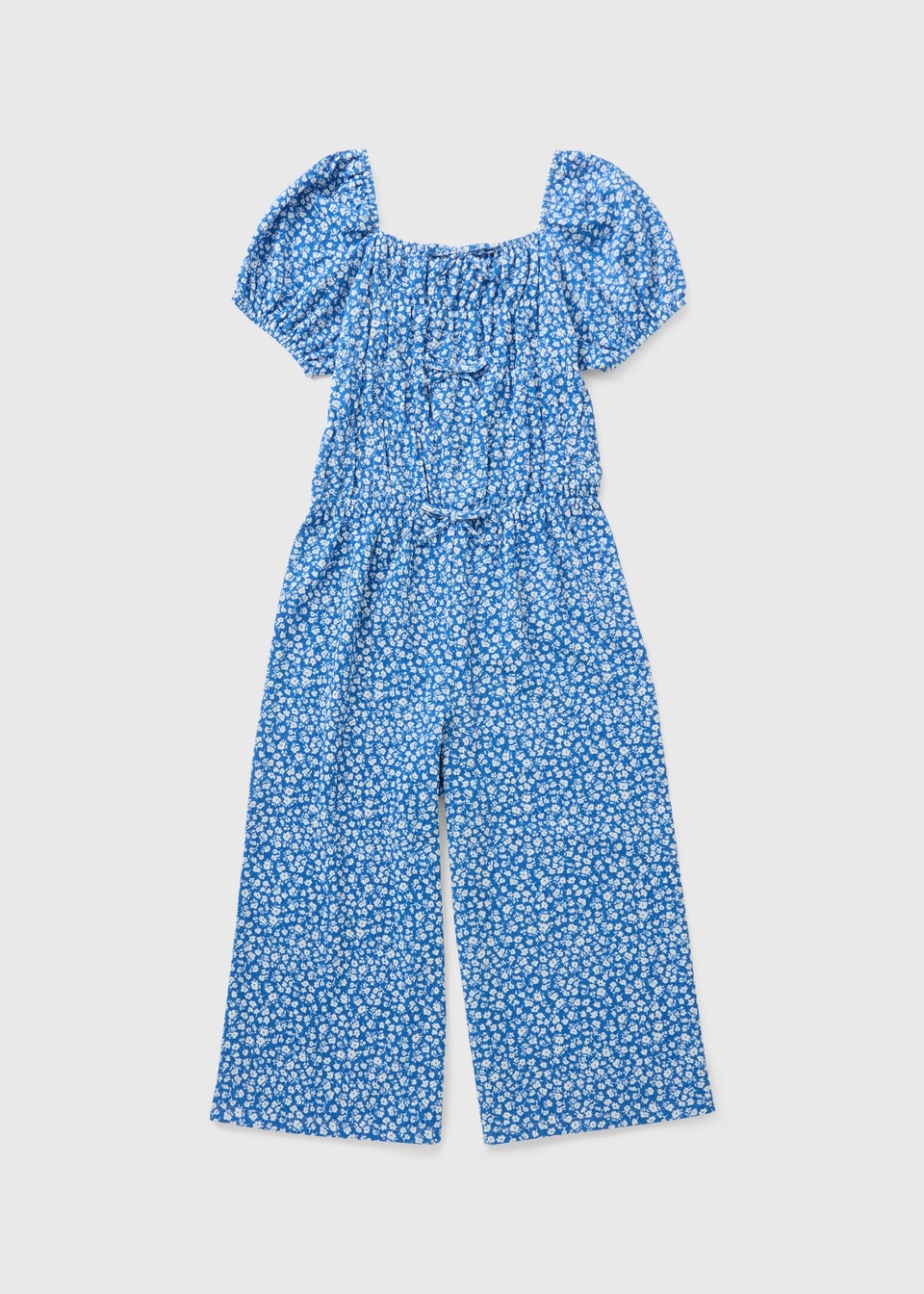 Girls Blue Crinkle Floral Jumpsuit (7-15yrs)