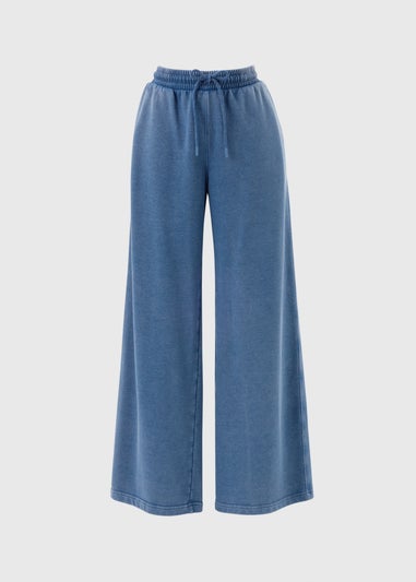 Dusk Blue Acid Wash Wide Leg Jogging Bottoms