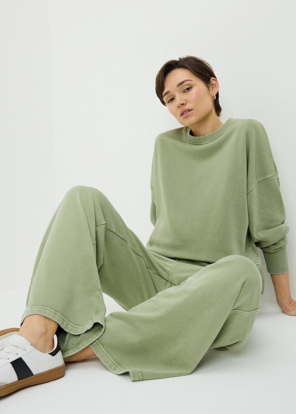 Green Acid Wash Wide Leg Jogging Bottoms