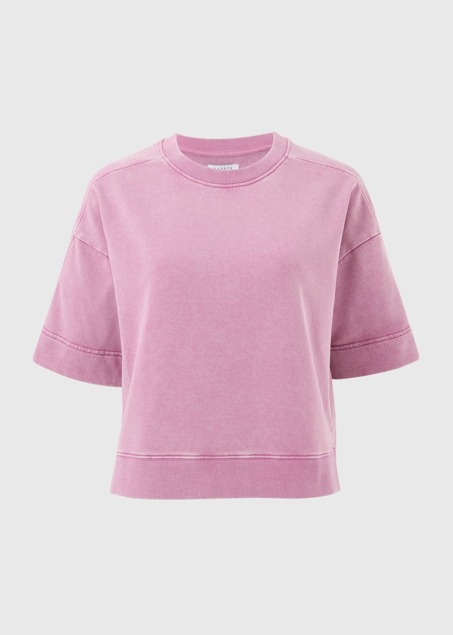 Raspberry Acid Wash Short Sleeve Sweatshirt