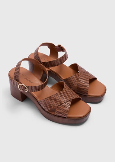 Tan Clog Block Heel Sandals