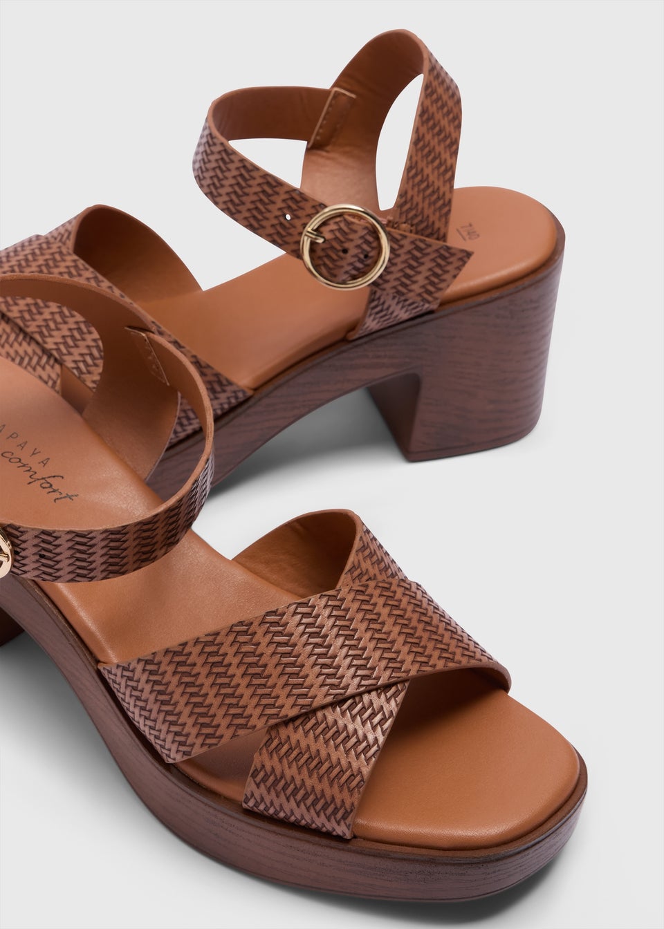 Tan Clog Block Heel Sandals