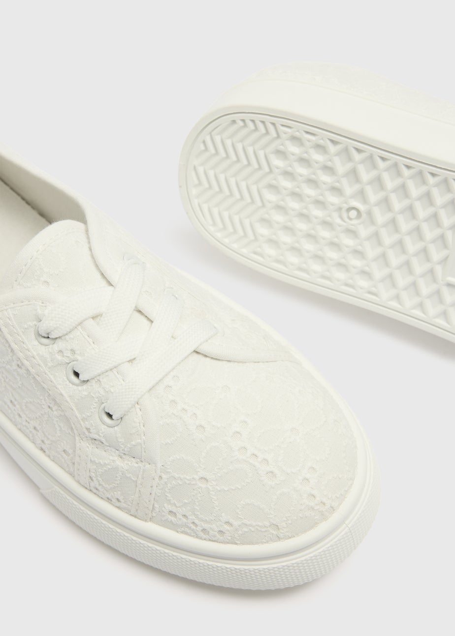 White Broderie Slip On Trainers