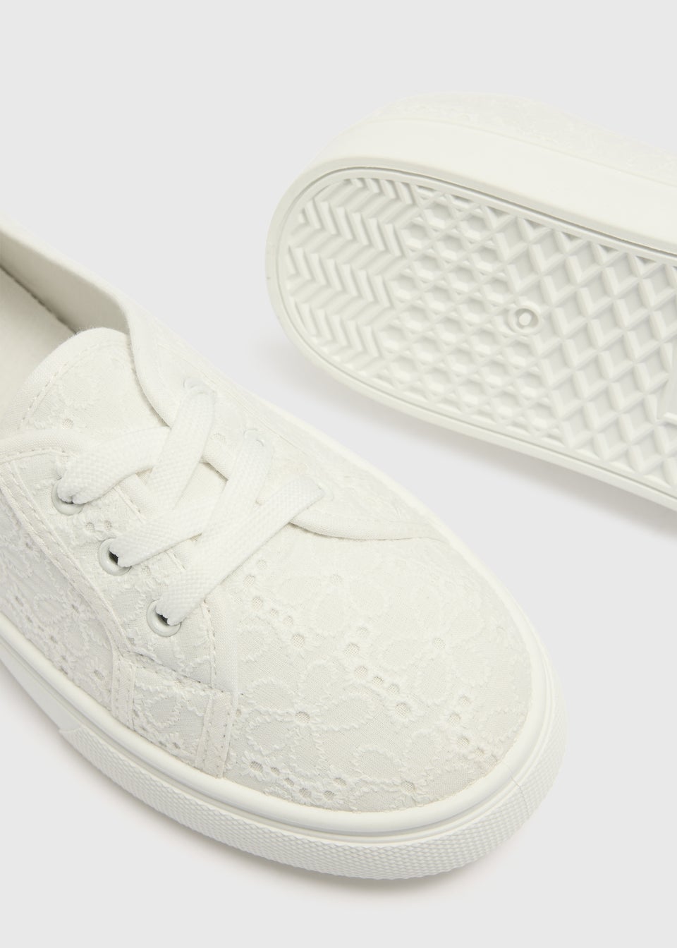 White Broderie Slip On Trainers